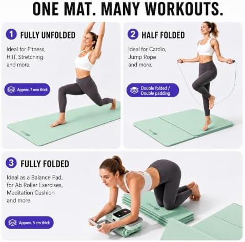 KEEP Foldable Yoga Mat, 7mm Thick TPE Non-Slip Fitness Mat for Home Gym