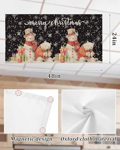 Black Christmas Magnetic Fluorescent Light Covers for Ceiling Lights 2 x 4 Feet,Vintage Snowflakes Snowman Bear Farmhouse Office Classroom Kitchen Drop Ceiling Light Covers Filters Shade Panel 3 Packs
