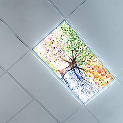 Fluorescent Light Cover Decorative Ceiling Light Filters,Tree Pattern,for Classroom Office Hospitals Home Ceiling Decorative,2ft x 4ft,Multicolor