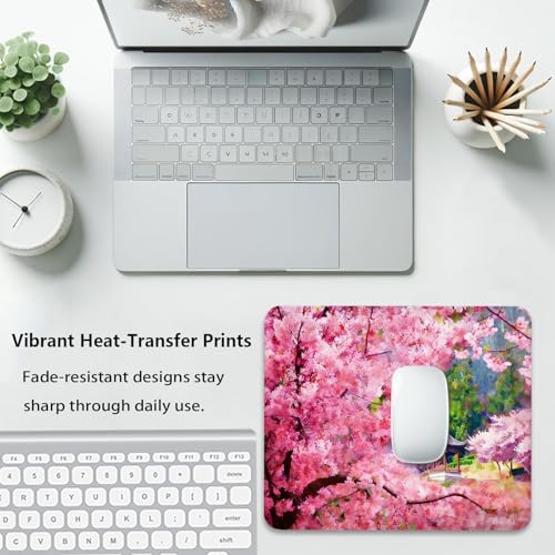 Japanese Spring Cherry Blossom Garden Mouse Pad, Asian Pavilion Desk Mat
