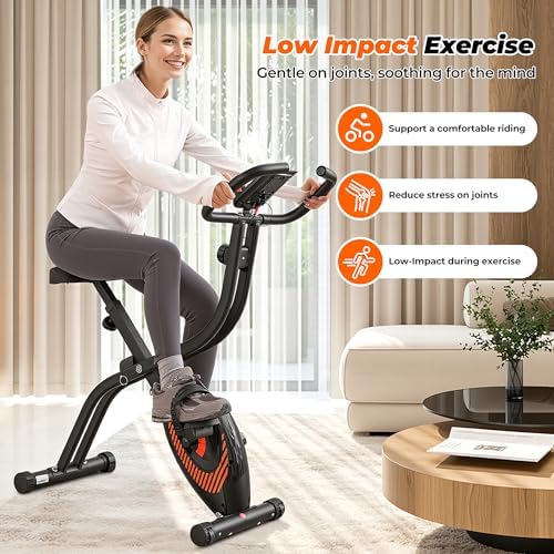 Exercise Bike, 3 IN 1 Stationary Bike, Folding Exercise Bike with 16-Level Resistance, Comfortable Seat Cushion, LCD Monitor, 265 lbs Weight Capacity for Home Gym Workout