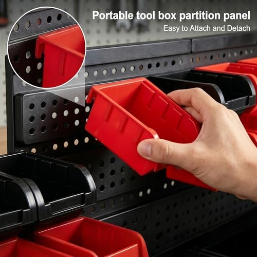 90Pcs Plastic Wall Mounted Storage Bins Parts Rack Nuts And Bolt Bins Organizer For Shop Garage for Screws, Nuts, Bolts, Nails, Beads, and Small Hardware Parts(RED+BLACK, 90)
