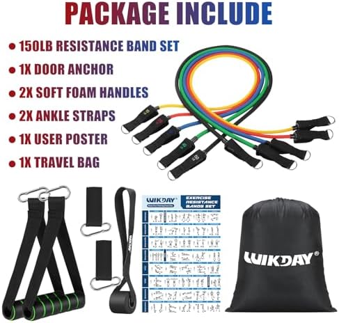 WIKDAY Exercise Resistance Bands with Handles for Working Out Workout Bands Set with Door Anchor for Physical Therapy, Yoga, Pilates