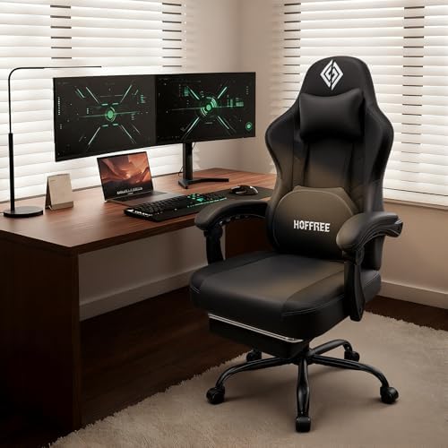 HOFFREE Gaming Chair with Heated Kneading Massage Computer Chair Grey