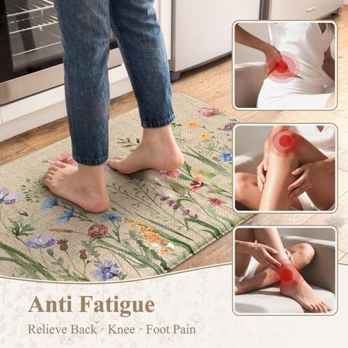 KIMODE Anti Fatigue Kitchen Mats, Farmhouse Floral Kitchen Rugs Sets of 2