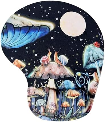 Mouse Pad with Wrist Support, Ergonomic Mouse Pads with Memory Foam Wrist Rest, Easy Typing Pain Relief, Comfortable Home Office Computer Wrist Support Pads for Working Studying Gaming, Mushroom