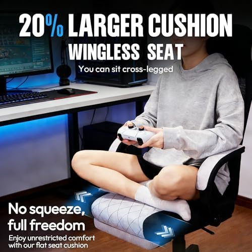 Dowinx Gaming Chair with Pocket Spring Cushion, Massage Lumbar Pillow & Footrest, Wide Seat with Padded Armrests, Breathable Fabric, Reclining Computer Chair for Home Office-Black and Gray