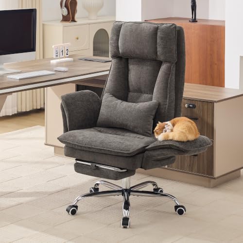 Big and Tall Office Chair, Flip Armrest & Footrest for Pets, Light Brown