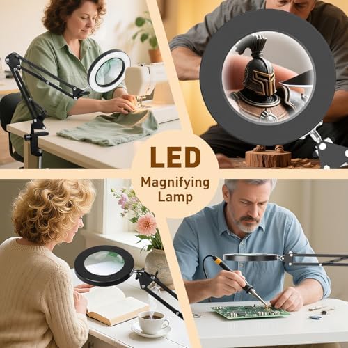 KIRKAS Magnifying Glass with Light and Stand, 12X 20in Clamp