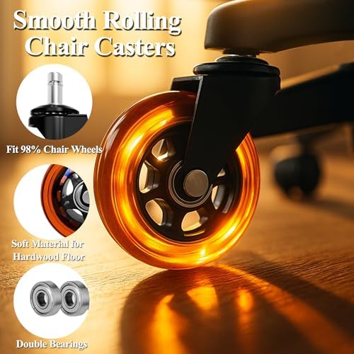 3" Office Chair Wheels, 11x22mm, Heavy Duty, Orange, Set of 5