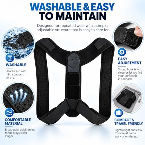 WellaBack Posture Corrector, Adjustable Upper Back Brace for Women and Men