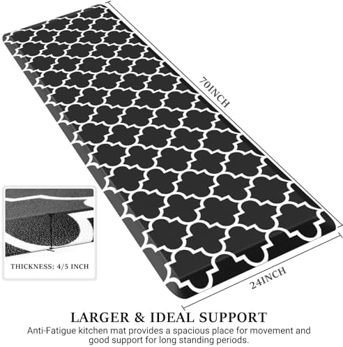 WISELIFE Anti Fatigue Mats for Kitchen Floor, 24" x 70", 4/5 Inch, Black