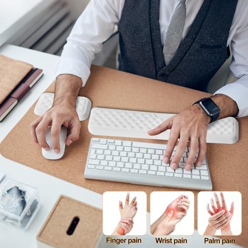 Keyboard Wrist Rest Mouse Wrist Support, Memory Foam Wrist Rest Pad for Computer Laptop, Ergonomic Wrist Cushion Support for Typing Pain Relief, Gaming Home Office, White