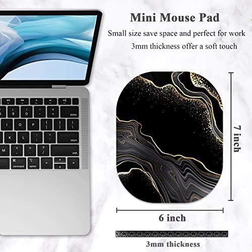 Small Mouse Pad 6 x 7 Inch, Oval Mini Mouse Pad with Non-Slip Rubber Base, Waterproof Compact Mouse Mat for Laptop Computer Wireless Mouse Keyboard Tray Home Office Travel, Black Marble