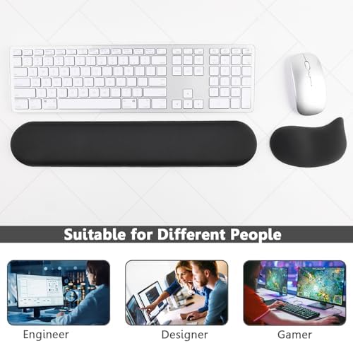 Keyboard Mouse Wrist Rest Set, Gel Ergonomic Wrist Rest for Keyboard and Mouse Non Slip Base, for Laptop, Desktop Computer, Office Desk Accessories (Black)