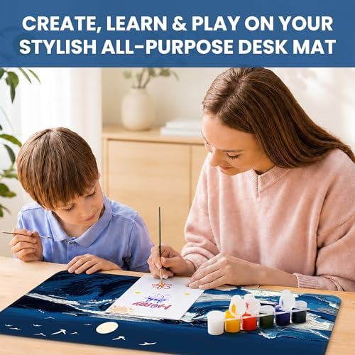 Aesthetic Desk Mat, Cute Moonlit Waves Desk Pad Protector for Work & Decor, 31.5" x 11.8", Pretty Non-Slip Extended Mouse Pad for Office or Home