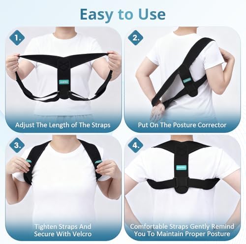 Adjustable Posture Corrector for Men & Women – Upper & Mid Back Brace for Posture Alignment – Relieves Neck, Shoulder & Clavicle Pain – Lightweight, Breathable & Invisible Under Clothing（Chest Size 30”-43”）