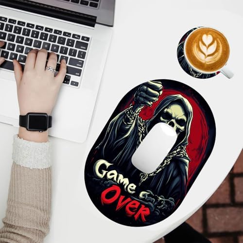 Small Mouse pad, Portable, Waterproof Non-Slip Rubber Bottom, Suitable for Wireless Mouse, Laptop Keyboard Tray for Both Men and Women, Office Travel 7.1x10.6in，Cool Skull