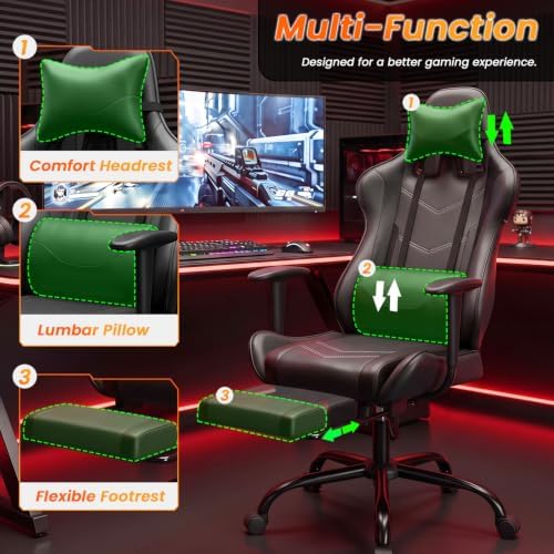 BestOffice Massage Gaming Chair with Footrest, Office Desk Chair, Black