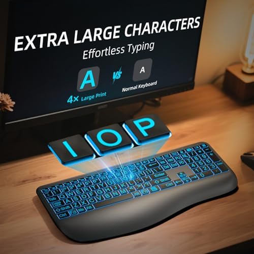Hamile Large Print Wireless Backlit Keyboard for Windows, Gray