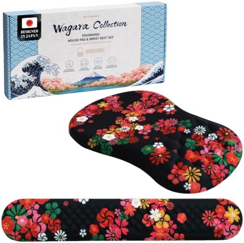 BELLEMOND Japanese Mouse Pad with Wrist Rest | Ergonomic Memory Foam, Large