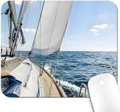 9.5x7.9 Inch Office/Gaming Mouse Pad, Sailing Boat on The Serene Sea with Hoisted Sails and Teak Deck Cute Anti-Slip Mat for Desk