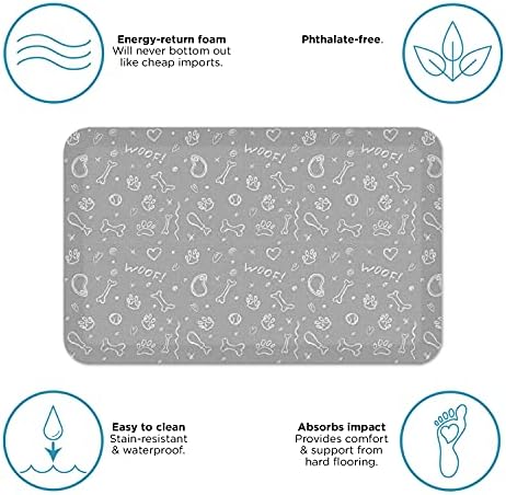 GelPro Designer Cushioned Anti-Fatigue Comfort Floor Mat, Padded Stain-Resistant, Waterproof, Non-Slip Comfort Padded Desk/Office Mat, 20 x 32, Puppy Play Grey Bone