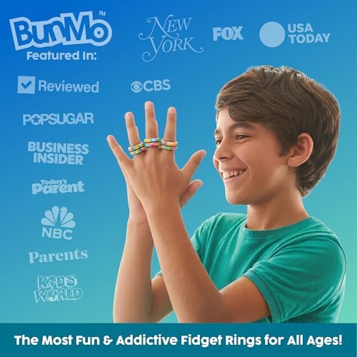 BUNMO Magnetic Fidget Rings 3pk – Cool Fidgets for Teens, Quiet Fidget Toys, Fidget Toys Adults, Maximum Strength 8 N50 Magnets, Learn Cool Tricks, Teen Gifts, Fidgets for Kids 8-12, Multicolored