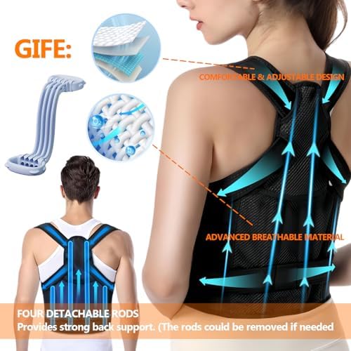Posture Corrector for Women & Men, Back Support Brace with Adjustable Full Back Support, Breathable Mesh Design for Neck/Shoulder/Back Pain Relief, Scoliosis, Hunchback & Thoracic Spine Correction
