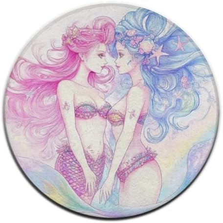 Machine Washable Modern Round Area Rug, Room Sofa Yoga Soft Round Carpet, Home Decor Non Slip Kitchen Office Circle Rug Lesbian Mermaid Anime Girl Love LGBT Pride, 24inch
