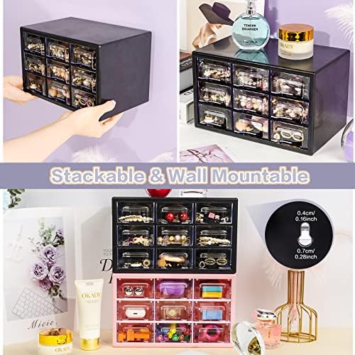 Stackable Desk Organizer with 9 Drawers, Clear Storage Box, Black