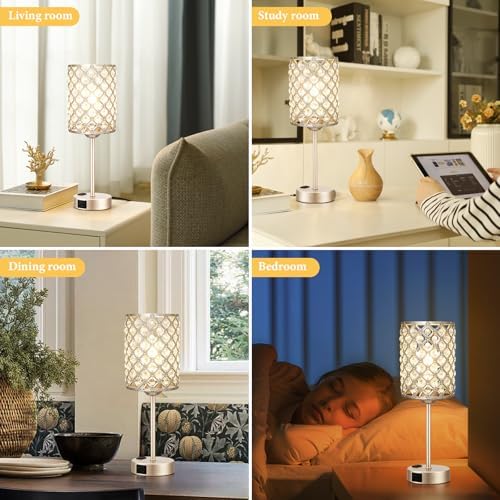 Champagne Gold Lamps for Night Stands, Crystal Table Lamp (Bulb Included)