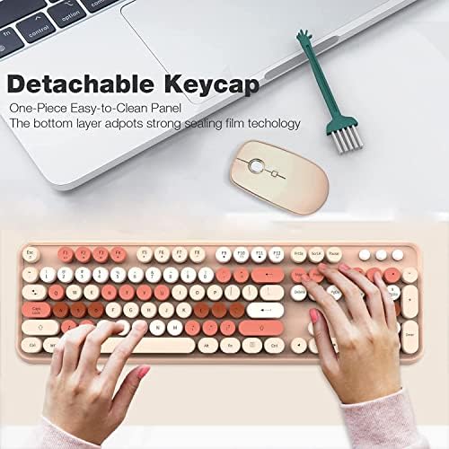 Beige Wireless Keyboard and Mouse Combo,Bubble Round Keys, for PC Laptop