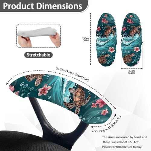 Flower Sea Turtle Print Office Chair Armrest Slipcovers, 2 Pack Office Chair Arm Covers Stretchable, Skin Friendly Office Chair Slipcovers Covers, Home Decorations