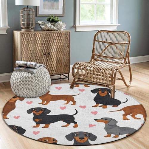 Soft Round Yoga Carpet, Large Home Decor Mat, Non Slip Machine Washable Kitchen Office Circle Rug Cute Dachshund Wiener Dog