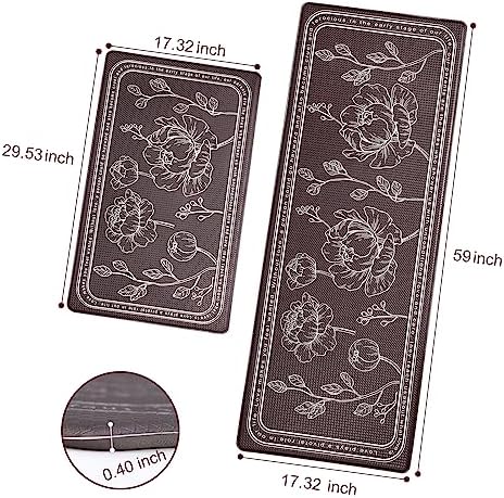 Kitchen Floor Mat Set of 2, Anti Fatigue Kitchen Mat 17"x59"+17"x29"