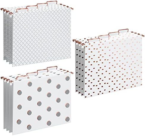 Y YOMA Rose Gold Hanging File Folders, Letter Size, 12 Pack Decorative Paper Hanging Folders with 1/5-Cut Adjustable Tabs, Desktop Filing Ideal for Home and Office Organization, 3 Design