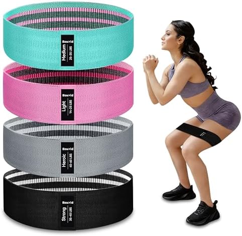 Resistance Bands for Working Out, 4 Levels Exercise Bands for Women & Men, Elastic Workout Band for Physical Therapy, Fabric Booty Band for Gym, Yoga, Pilates, Leg Training