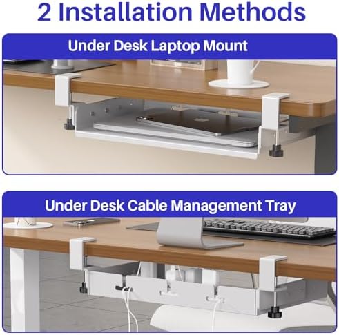 BYMECOST No Drill Under Desk Laptop Mount, Metal Under Desk Storage Shelf