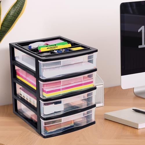 Gracious Living 4-Drawer Desktop/Countertop Organizer, Black/Clear, 2 Pack