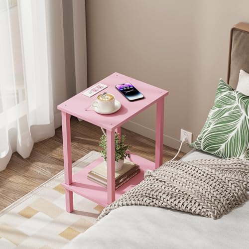 TUTOTAK End Table with Charging Station, Side Table, Nightstand