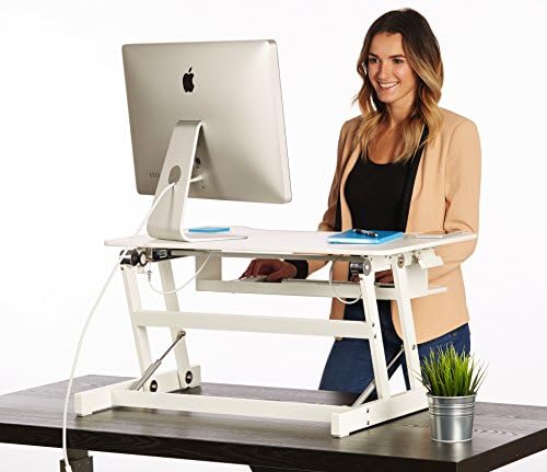32" Wide White Standing Desk | Desk Riser Classic Stand Up Desk | 32 in Wide Fits 2 Monitors with Retractable Keyboard Tray (White, 32" Wide)