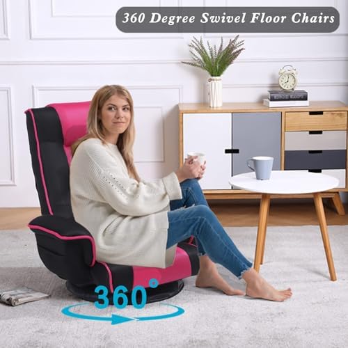 360° Swivel Floor Chair with Armrests, 14-Position Adjustable Floor Lounger for Adults, Foldable Reclining Chair for Living Room & Bedroom