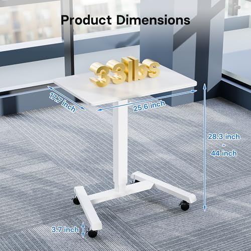 BONTEC Mobile Standing Desk Adjustable Height,Rolling Laptop Cart with Hook