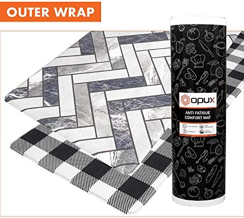 OPUX Anti Fatigue Kitchen Floor Mat, Reversible Cushioned Memory Foam Kitchen Rug Pad, Waterproof Non-Slip Padded Comfort Standing Mat Laundry Home, 47x17 (Buffalo Check Black White Herringbone)