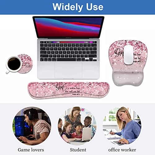 Ergonomic Mouse Pad Wrist Support and Keyboard Wrist Rest Set with Coasters, Non-Slip PU Base, Easy Typing & Pain Relief, Perfect for Home Office Working Studying, Quote Bible Verses Psalm 46:5
