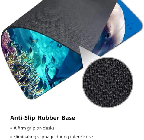 9.5x7.9 Inch Office/Gaming Mouse Pad, Sea Turtle and Dolphin Coral Reef Marine Life Tropical Ocean Animals, Cute Anti-Slip Mat for Desk Decor