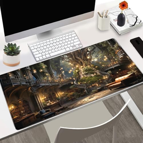 Dark Academia Bookish Desk Mat Adventure Dreams Extended Mousepad Large Gaming Mousepad Black Extended Mouse Pad XXL Laptop Computer Mouse Keyboard Mat 31.5 x 15.7