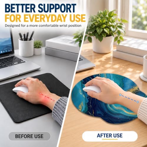 Blue Gold Marble Mouse Pad with Wrist Rest, Keyboard Support and Coaster