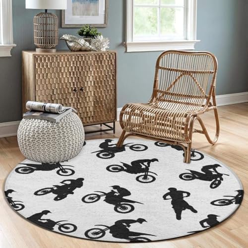 Women's Large Home Decor Mat, Soft Round Yoga Carpet, Non Slip Machine Washable Home Office Circle Rug Extreme Sports Motorcycle Dirt Bike Motocross Rider